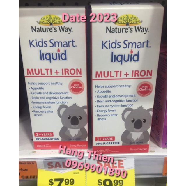 (Đủ bill) VTM tổng hợp cho bé từ 1 tuổi Nature's Way Kids Smart Liquid Multi + Iron