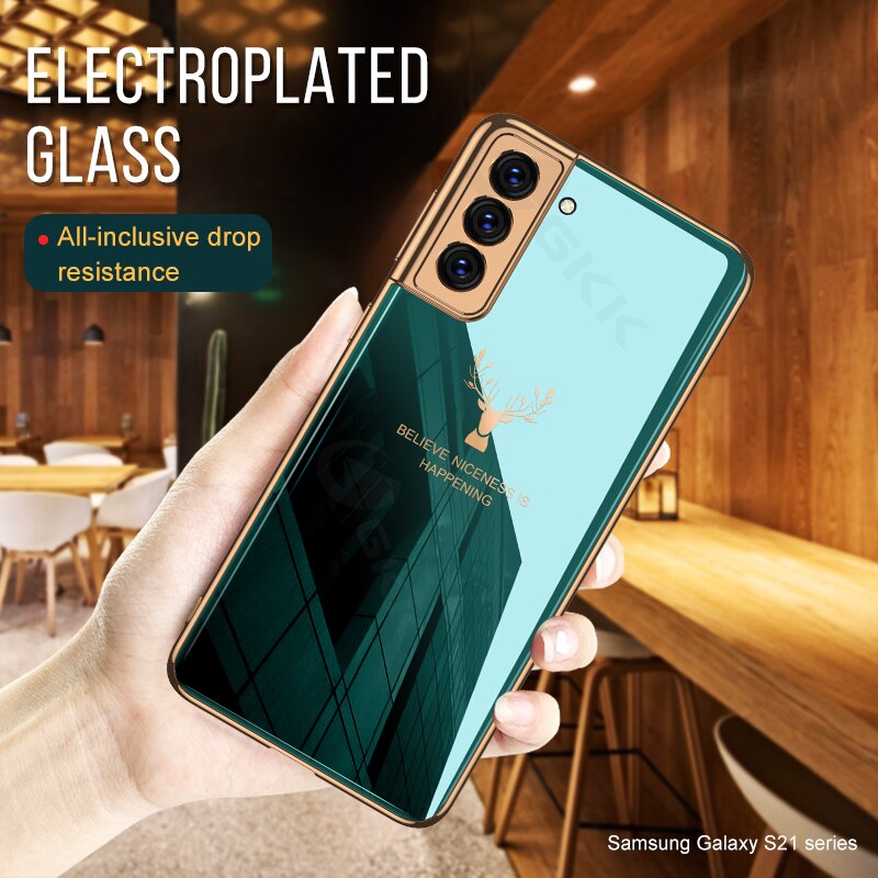 Ốp Điện Thoại Kính Cường Lực In Hình Nai Sừng Cá Tính Cho Samsung Galaxy S21 Plus Ultra 5g S21 Plus Ultra 5g