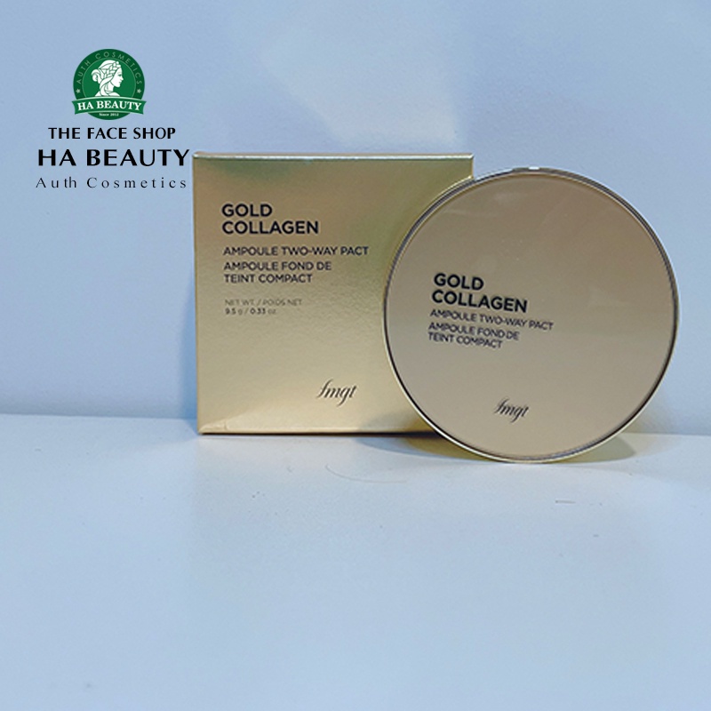 Phấn phủ trang điểm The Face Shop dưỡng da chống nắng fmgt Gold Collagen Ampoule Two Way Pact 9.5g SPF40+ PA++