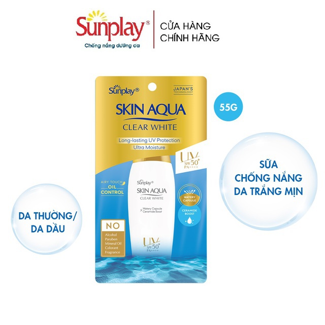 Sữa chống nắng hằng ngày dưỡng trắng cho da dầu Sunplay Skin Aqua Clear White SPF 50+ PA++++ 55g | BigBuy360 - bigbuy360.vn