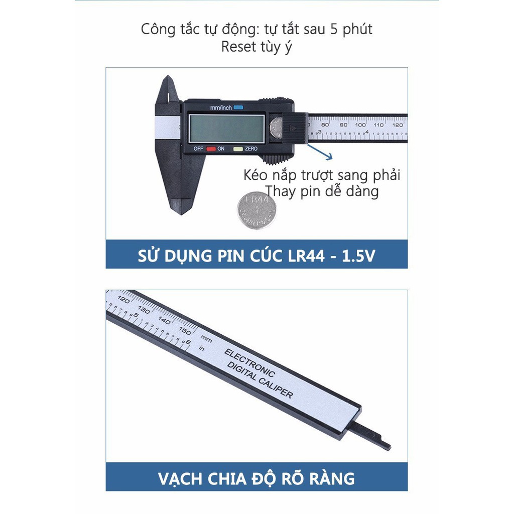 thước kẹp điện tử kèm hộp nhựa đựng - thước cặp điện tử độ bền cao 0-150mm