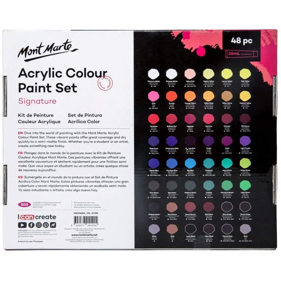 Bộ 48 Màu Mont Marte Acrylic Paint Signature x 36ml