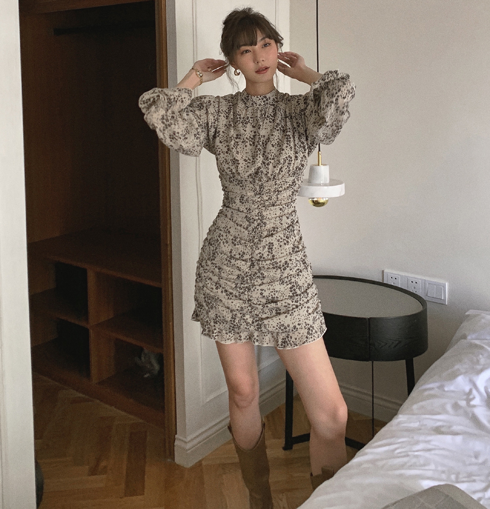 Đầm Dài Tay In Hoa Xinh Xắn Thời Trang Cho Nữ 40142