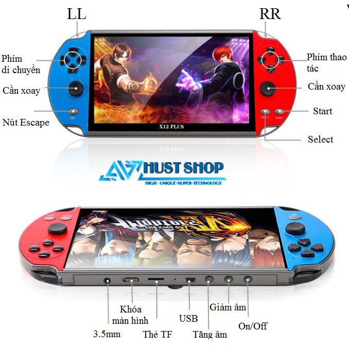 Máy Chơi Game Cầm Tay X12 PLUS Màn Hình 7.1 inch FULL HD Pin 2500 mAh Tích Hợp 10000 Games Bản Nâng Cấp