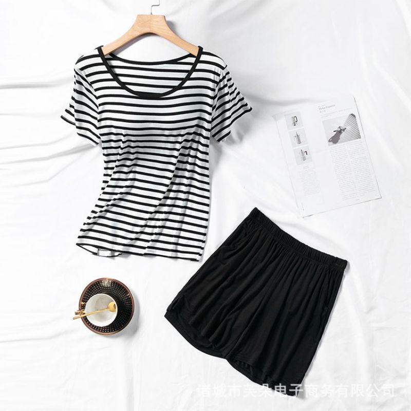 BỘ NGỦ COTTON CỘC TAY QUẦN ĐÙI CAO CẤP KHÔNG CÓ MÚT NGỰC( QUẦN CÓ TÚI) | BigBuy360 - bigbuy360.vn