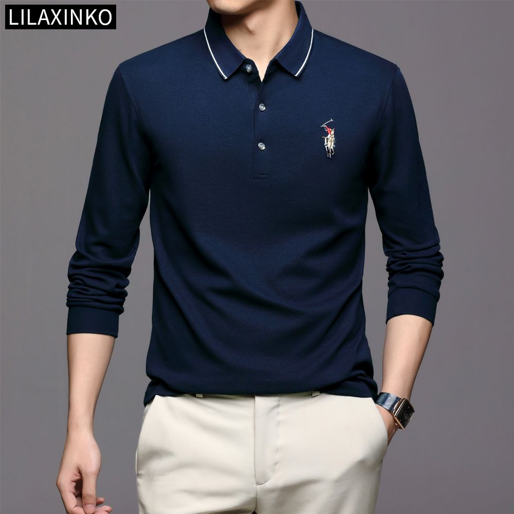 Áo Thun Polo Tay Dài Bằng Cotton 4 Màu Thời Trang Thu Đông Cho Nam