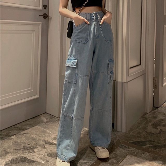 Quần jeans túi hộp ống rộng style ulzzang J53 quần bò denim Chaiko Studio