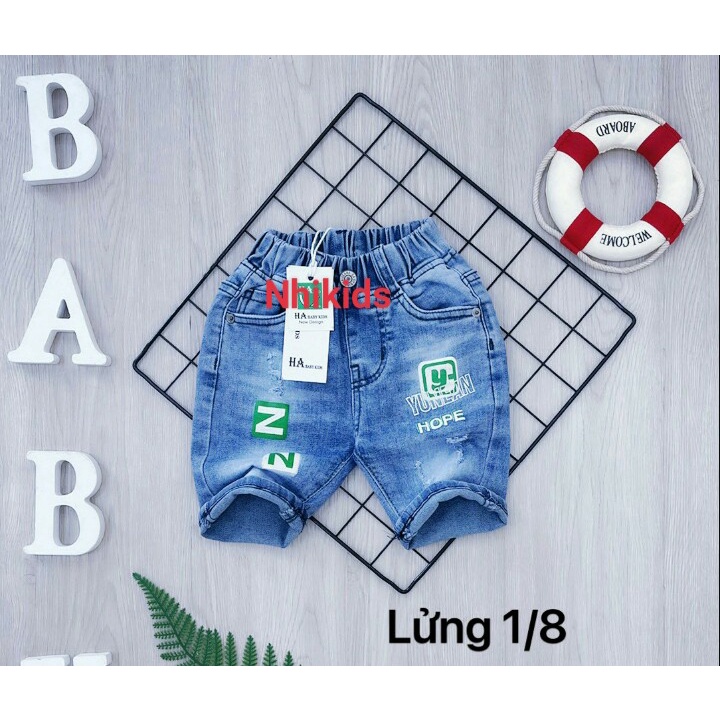 Quần jean lửng bé trai thun co dãn sành điệu cho bé 12kg đến 22kg