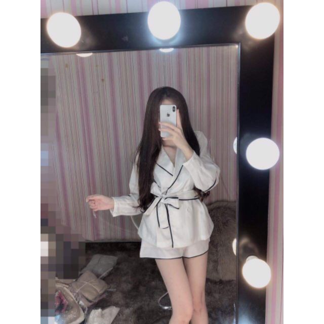 Set Vest Viền Tay Phồng Nơ Eo Cao Cấp(Kèm video,Hình thật Sp)🤩