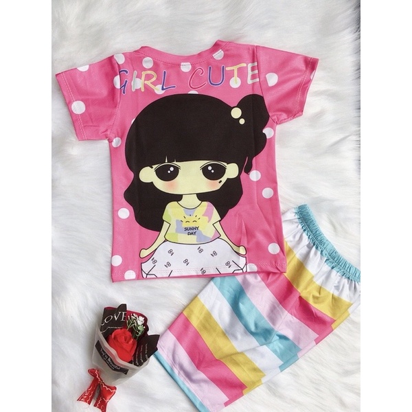 Bộ Đồ Thun Lạnh In 3D 💕LINA KIDS 💕 in 2 mặt trước sau hottrend siêu xinh đẹp cho bé gái size từ 8-19kg