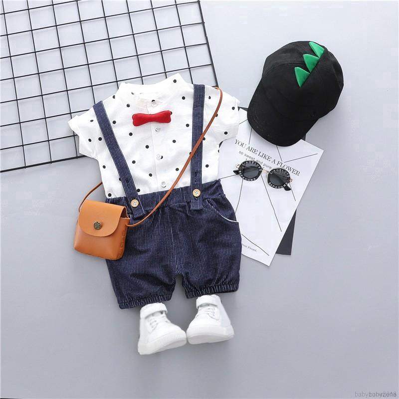 Bộ áo thun + quần yếm chấm bi cho bé trai