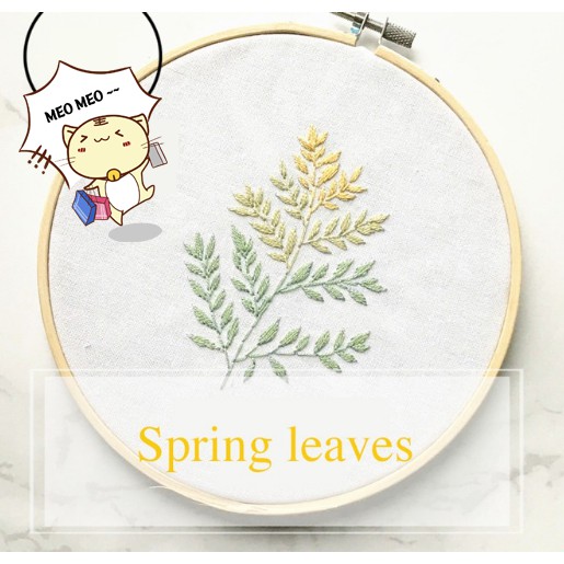 Bộ kit Nguyên liệu kim vải tập thêu đơn giản dành cho người mới bắt đầu - Mẫu hoa lá Xuân Hạ Thu Đông MIE Handmade