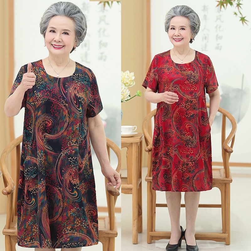 Váy bà già cho phụ nữ trung niên và cao tuổi, váy đầm trung niên lụa cotton lụa rộng rãi mùa hè