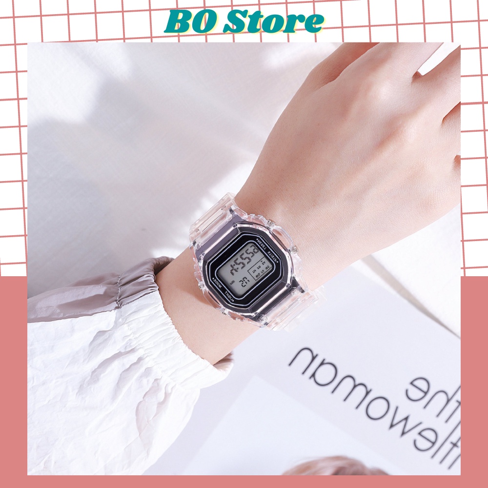 Đồng hồ thời trang Unisex SportT dây trong suốt mặt điện tử đa năng DH17