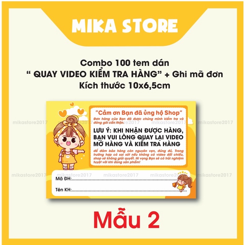 Combo 100 Tem Dán “ Quay Video Kiểm Tra Hàng”, Tem Dán Ghi Mã Đơn