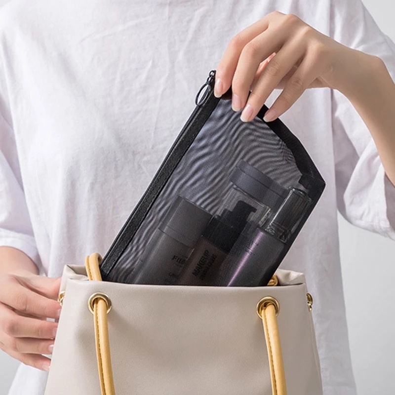 Túi Lưới Màu Đen Đựng Mỹ Phẩm Sức Chứa Lớn Có Thể Gấp Gọn Tiện Dụng