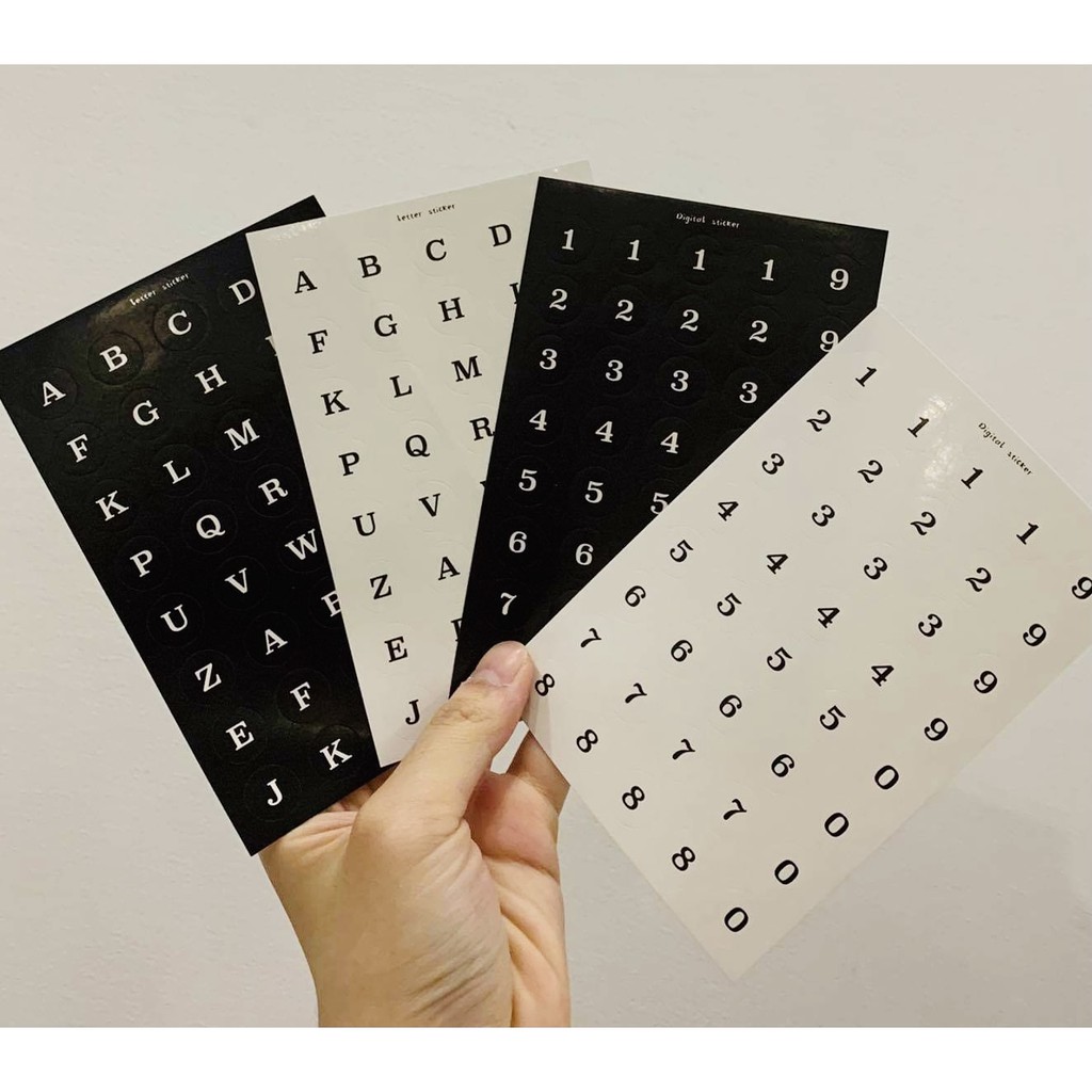 Tấm Sticker Chữ Cái - Số Màu Basic Đen /Trắng / Đỏ / Xanh Đen - Hình Dán Alphabet