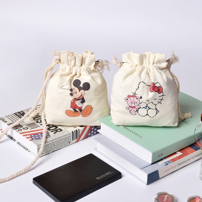 Túi Đeo Vai Vải Canvas Họa Tiết Hello Kitty Mickey Phong Cách Hàn Quốc Thời Trang Cho Nữ 2021