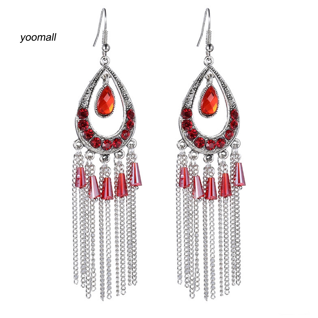 1 Đôi Bông Tai Dáng Dài Đính Đá Lấp Lánh Thời Trang