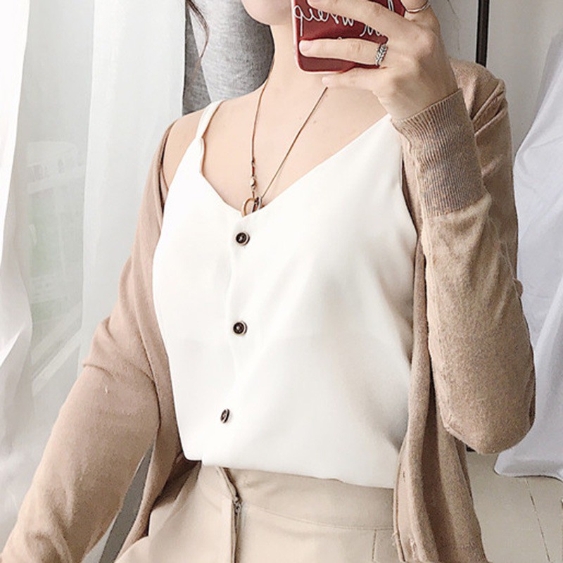 [Baywellfashion]Áo 2 dây nữ cổ chữ V màu trơn | BigBuy360 - bigbuy360.vn