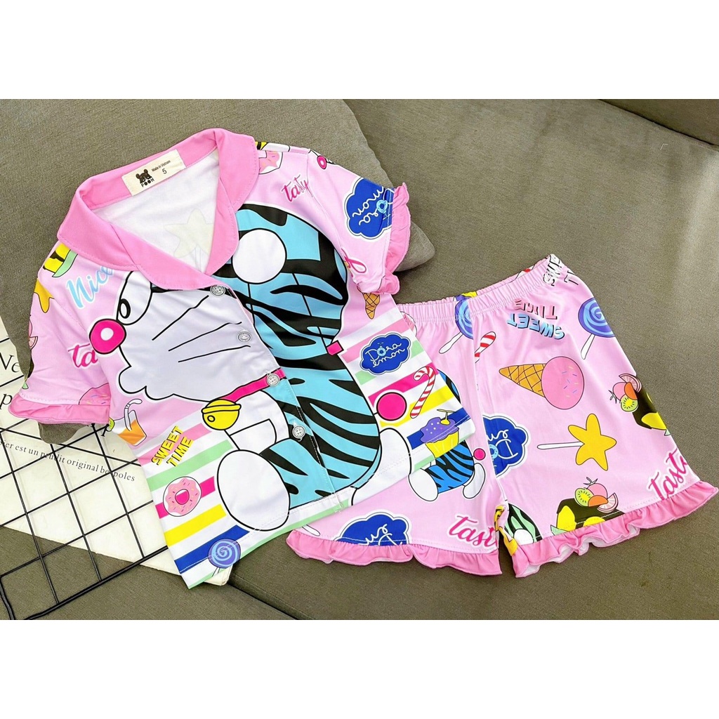 Bộ Đồ Pijama Bé Gái 11-48 Kg Set Quần Áo Trẻ Em Thun Lạnh Cao Cấp Làm Đồ Ngủ Pizama Hoạt Hình 3D Hot Trend Homie Kids