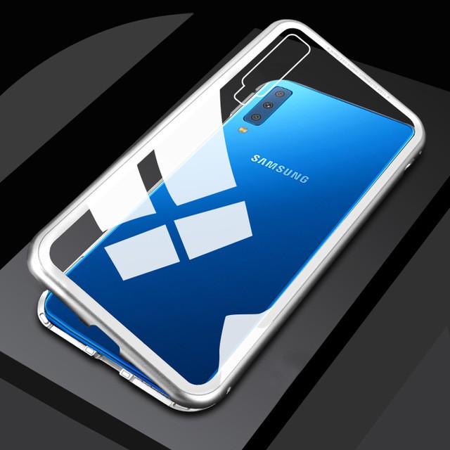 Ốp Kính Cường Lực Từ Tính Khung Kim Loại Cho Samsung Galaxy A7 A9 2018 A30 A50 M20