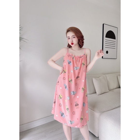 Váy 2 Dây Suông Dễ Thương, Đầm 2 Dây Nữ Lụa Form Rộng Xinh