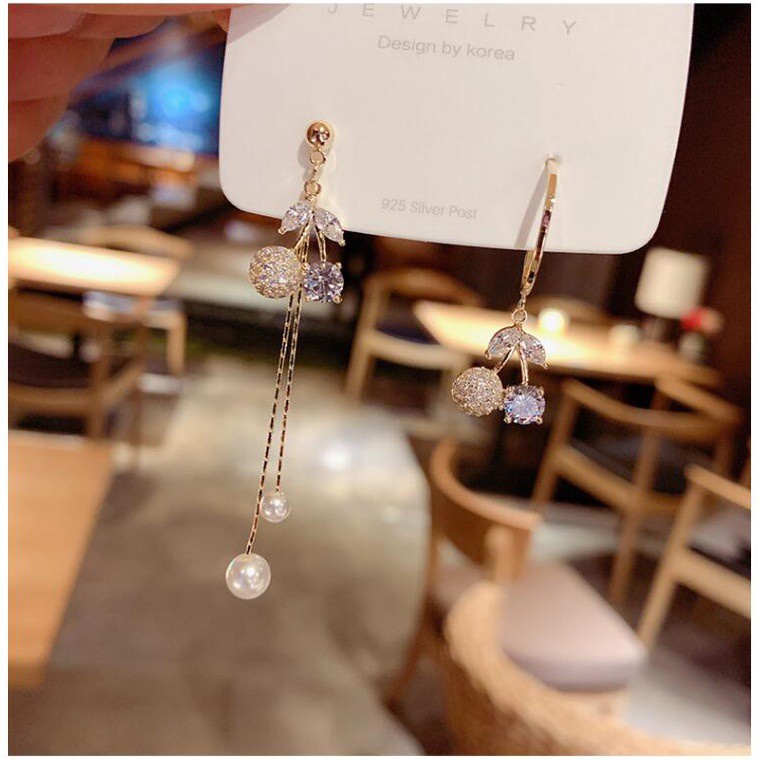 Bông Tai Mạ Bạc 925 Hình Quả Cherry Thời Trang
