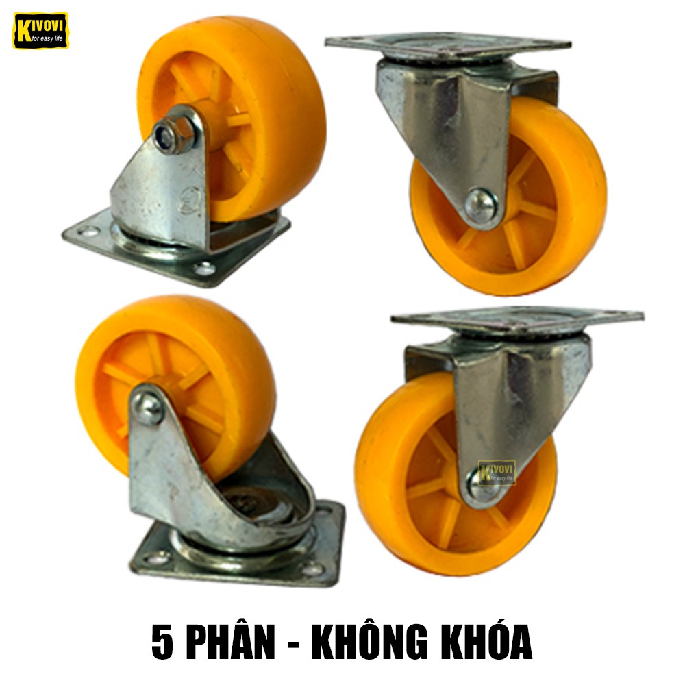 Bánh Xe Đẩy Hàng Nhựa Màu Vàng 4 Cái Nhiều Size 5P 7P Có Khóa Chịu Lực Tốt