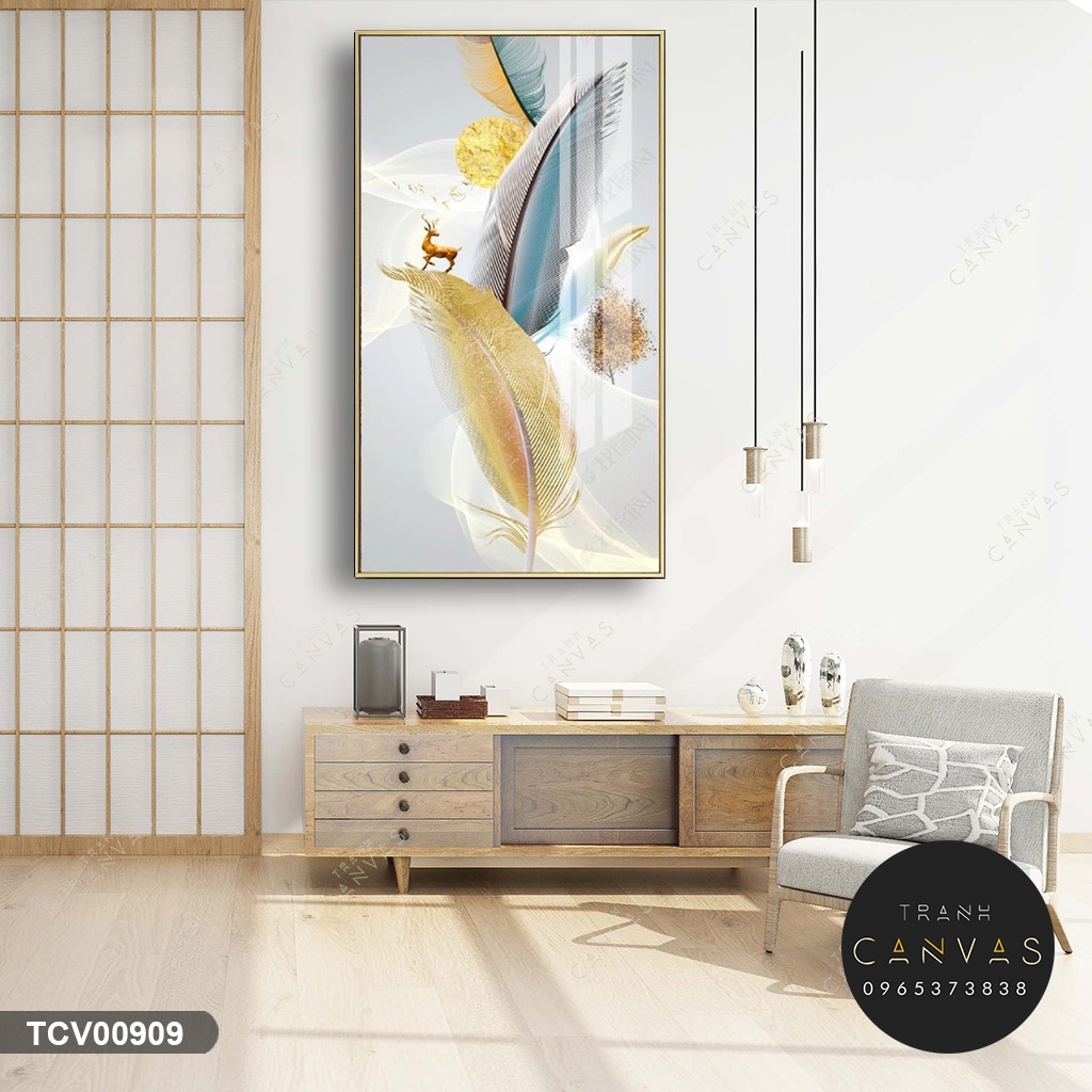 Tranh Canvas Hươu Tài Lộc khổ dọc