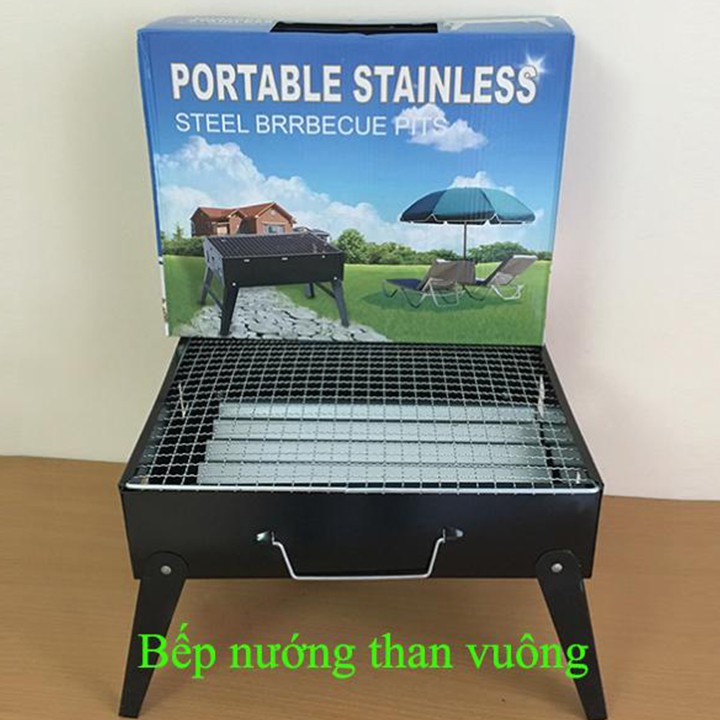 Bếp Nướng Than Hoa Vuông Portable Stainless