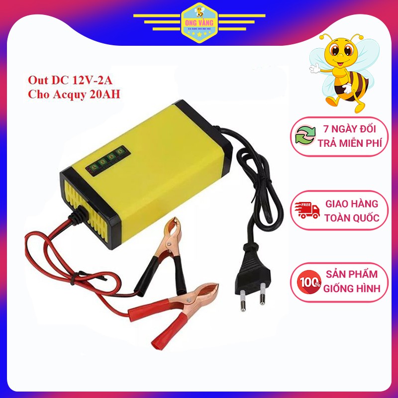 Bộ sạc bình ắc quy tự động ngắt 12V 2Ah-20Ah sạc acquy xe máy, xe ô tô, có đèn led báo đầy