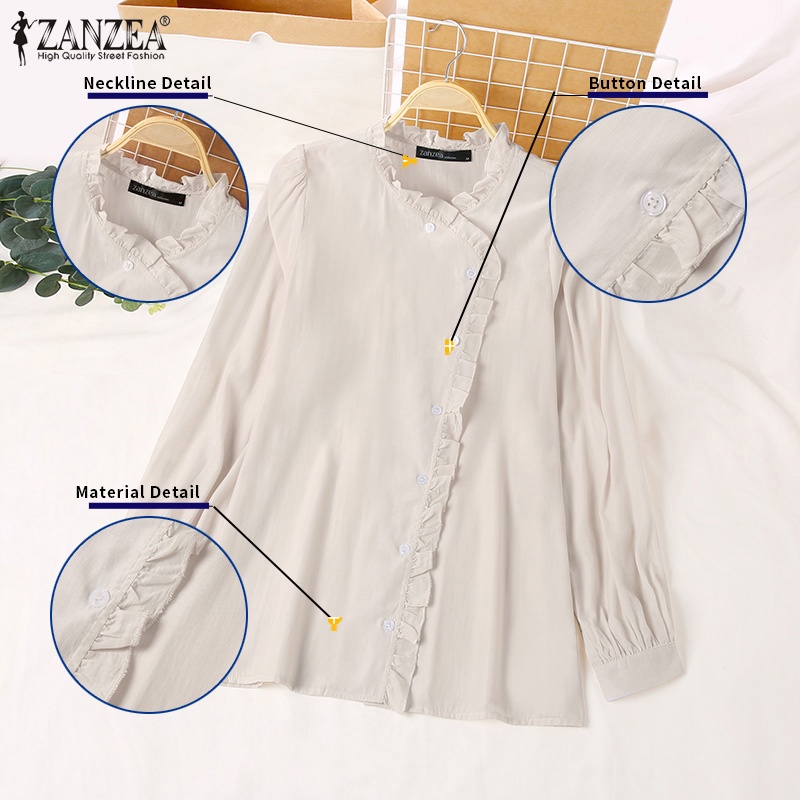 Áo kiểu ZANZEA tay dài cổ bèo thiết kế đơn giản thời trang cho nữ