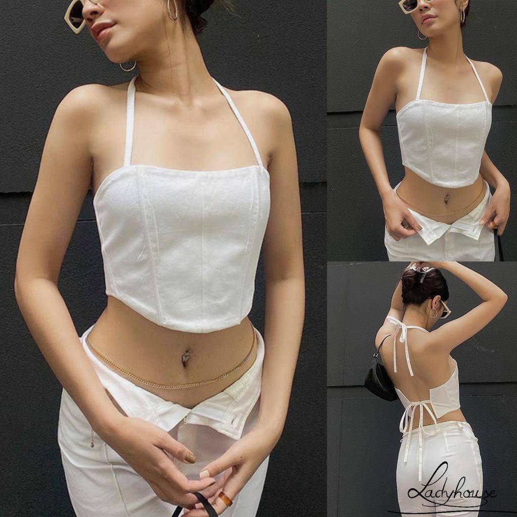 Áo Croptop Hai Dây Màu Trơn Thời Trang Mùa Hè Quyến Rũ Cho Nữ