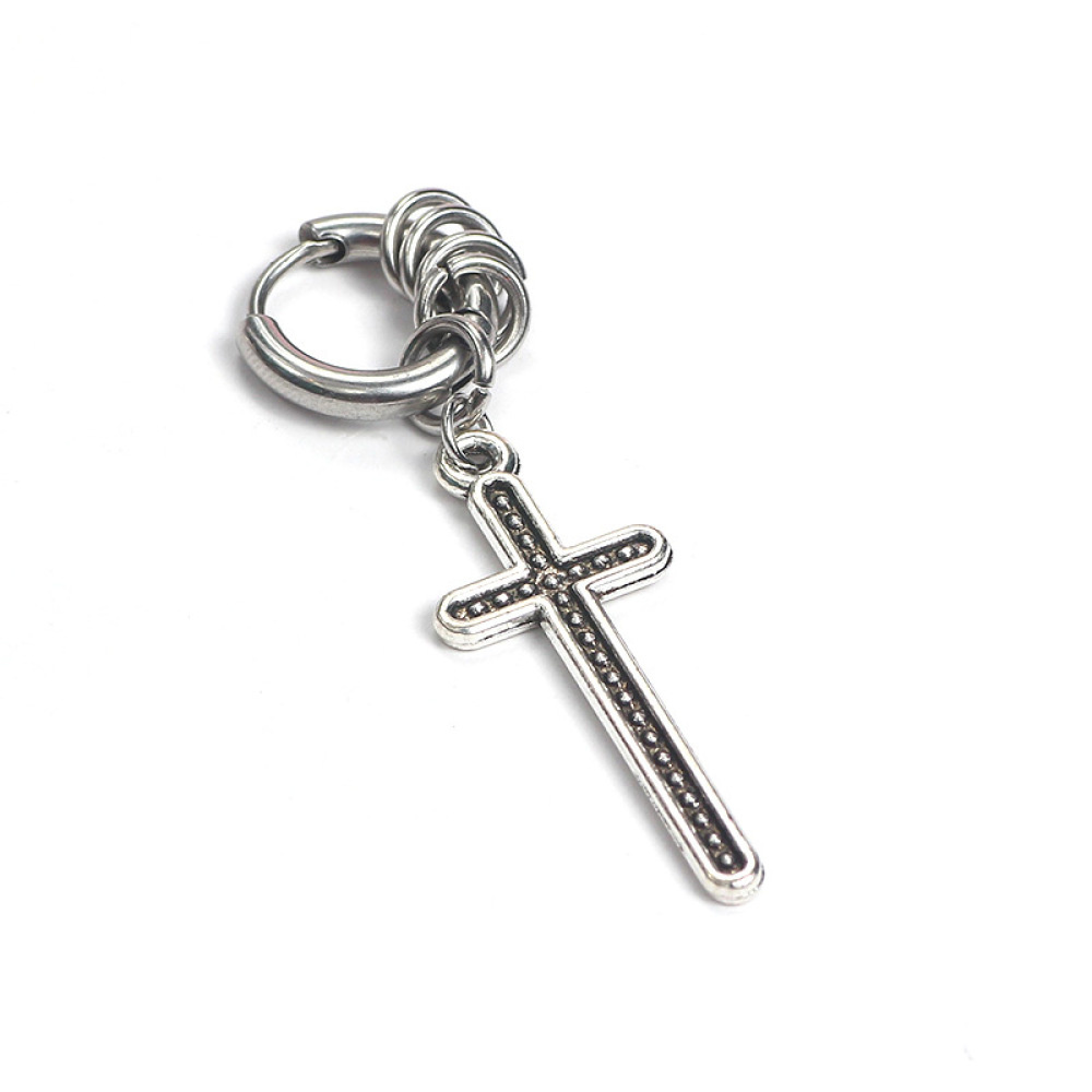 1 khuyên tai dài hình thánh giá bằng thép không gỉ