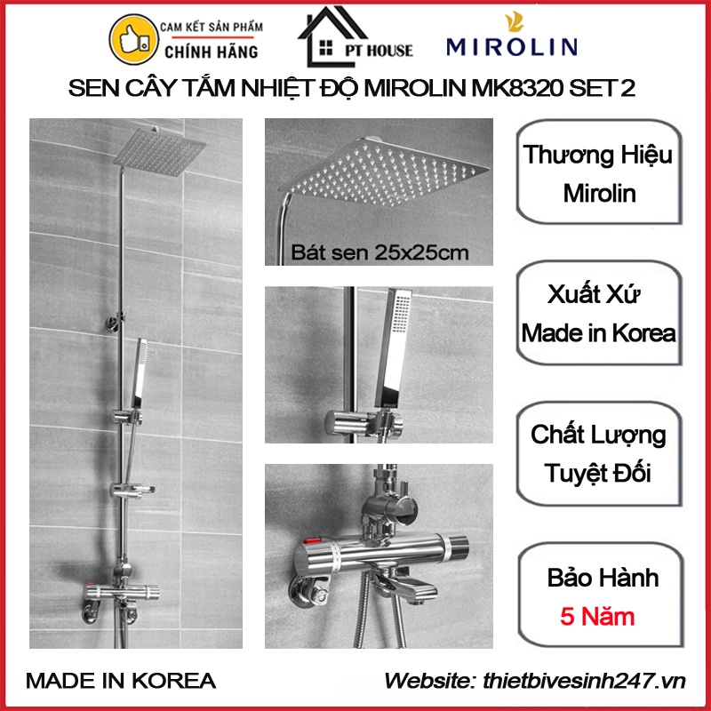Sen cây tắm nhiệt độ nóng lạnh MIROLIN MK8320 SET 2 bát sen trần 25x25cm nhập khẩu từ HÀN QUỐC