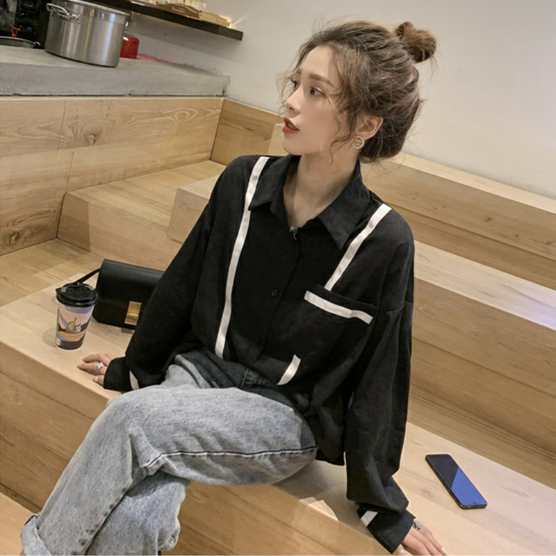 Áo sơ mi tay nữ tay dài hoạ tiết sọc kẻ sành điệu phong cách Hàn Quốc