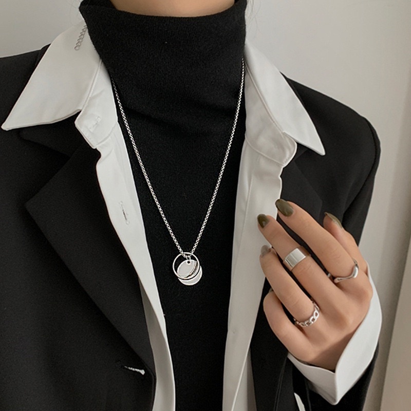 Vòng cổ unisex cá tính mặt chiếc nhẫn phong cách Hiphop cho nam nữ, dây chuyền unisex chiếc nhẫn