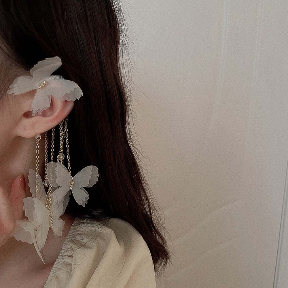 Bông Tai Kẹp Vành Tai Hình Bướm Đính Ngọc Trai Phong Cách Hàn Quốc Dành Cho Nữ