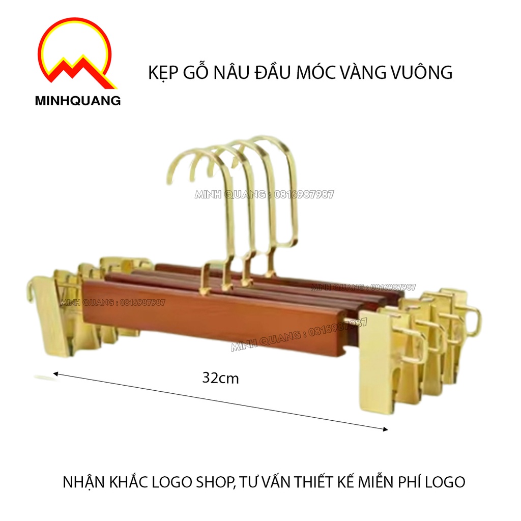 móc kẹp treo quần áo bằng gỗ nâu đầu mạ vàng người lớn,trẻ em dùng chụp ảnh,cho shop thời trang