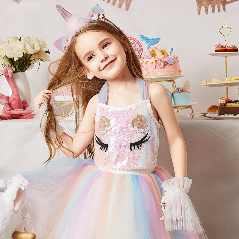 váy unicorn cho bé gái Váy Cầu Vồng AKKU