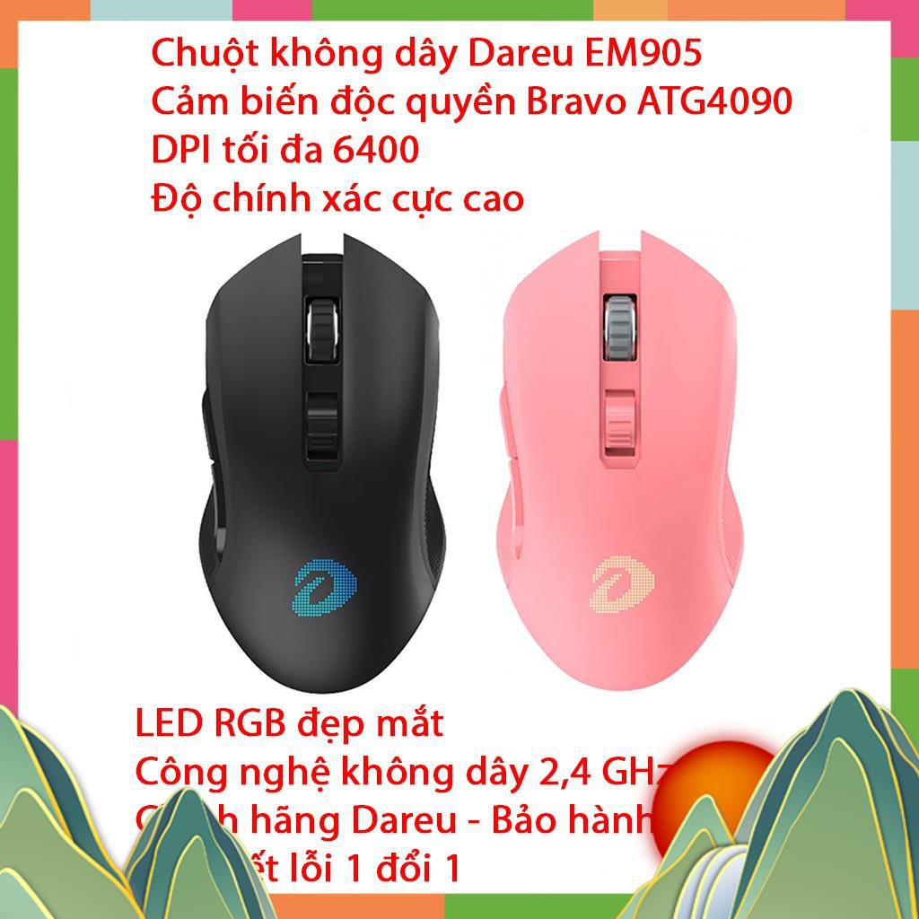 [Mã ELMS4 giảm 7% đơn 500K] Chuột không dây Gaming DAREU EM905 PRO [ Màu Đen + Hồng, Led RGB - Bravo Sensor ] [ED]