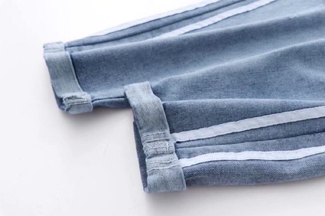 ( ẢNH THẬT ) Quần Baggy Jeans 2 Sọc Trắng - Cạp chun co giãn, chất jeans mềm đứng dáng | BigBuy360 - bigbuy360.vn