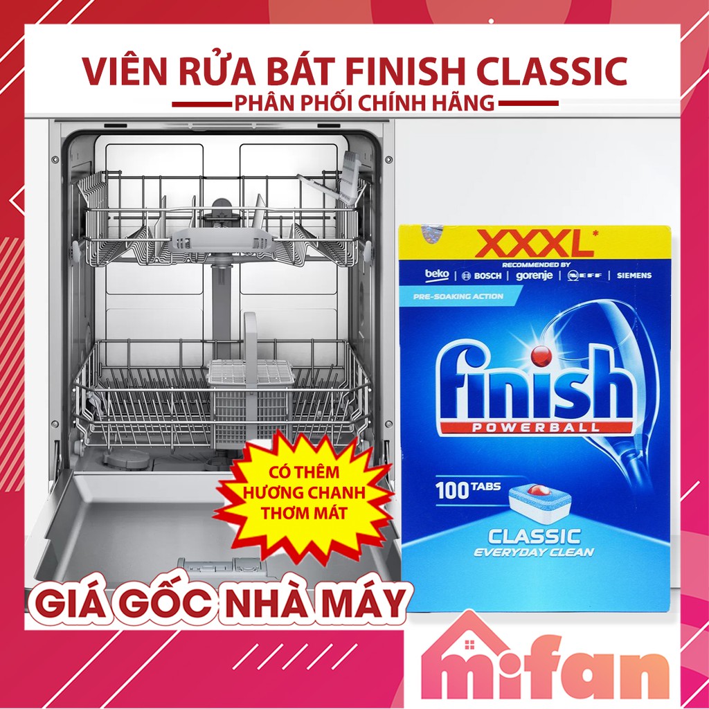 Viên Rửa Bát FINISH CLASSIC - 100 Viên/Hộp XXXL- Finish Classic Dishwasher - MIFAN PHÂN PHỐI CHÍNH HÃNG