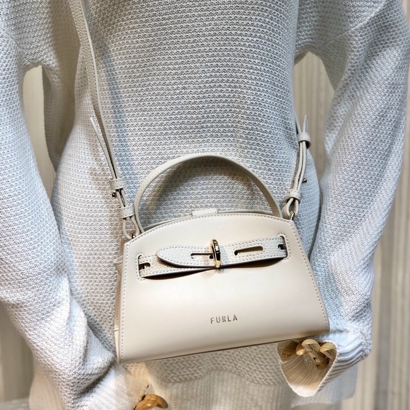 TNS - Túi xách da mềm thắt nơ Fulia mini top handle-màu trắng kem