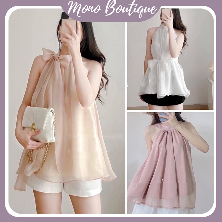 Áo Voan tơ 2 lớp bồng bềnh kèm đai - Áo thiết kế cách điệu ba màu - Mono Boutique