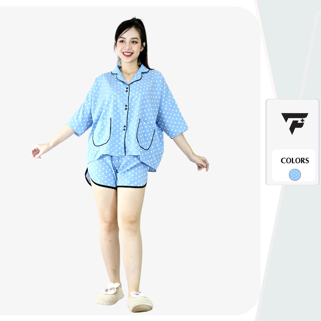 Pijama lụa mặc nhà nữ cao cấp cánh dơi form rộng chấm bi cá tính FPLUS 279