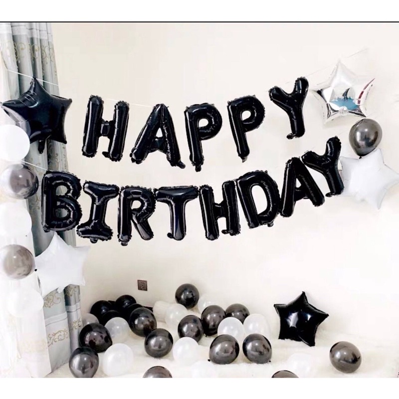 Bóng Happy Birthday trang trí sinh nhật màu trắng sữa ,đen loại đẹp
