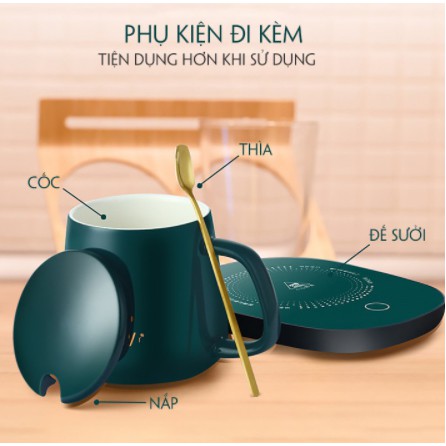 Bộ Cốc Và Đế Hâm Nóng Đồ Uống Thông Minh - Đủ màu: XANH - TRẮNG - HỒNG Full Hộp