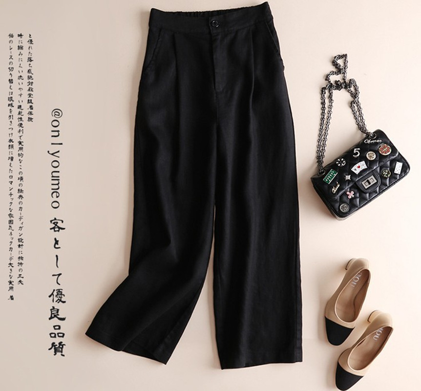 IELGY   Quần Vải Lanh Cotton Mỏng Ống Rộng Đa Năng